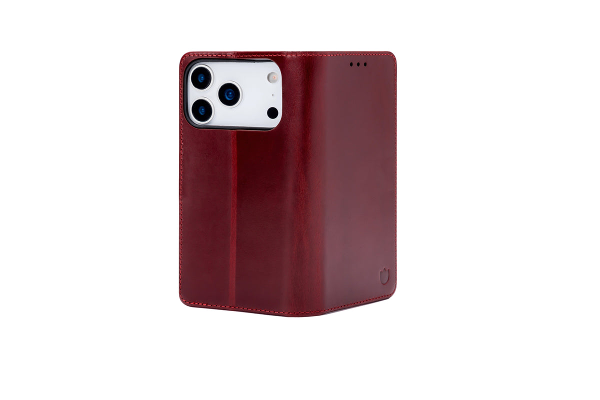 Apple iPhone 18 Pro Hoesje - Burgundy Red - Echt Leren Bookcase