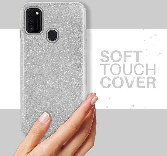 Samsung Galaxy A20s Hoesje - Zilver - Glitter Back Cover