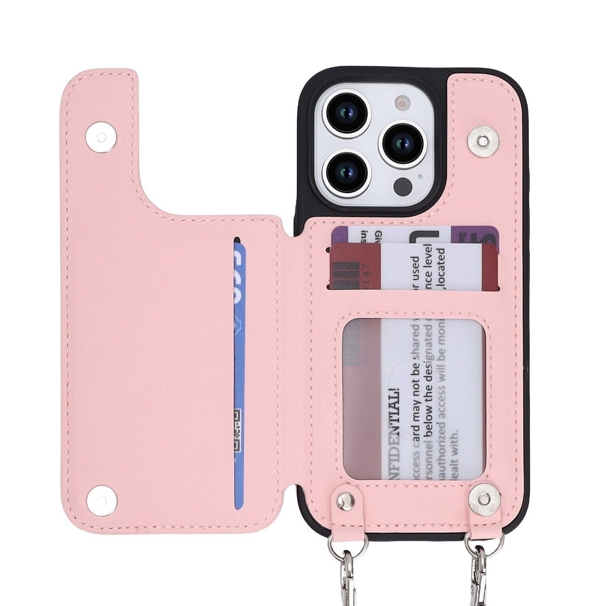 Apple iPhone 16 Pro Hoesje - Roze - Luxe Back Cover met Telefoonkoord en Rits