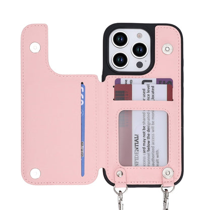 Apple iPhone 16 Pro Hoesje - Roze - Luxe Back Cover met Telefoonkoord en Rits