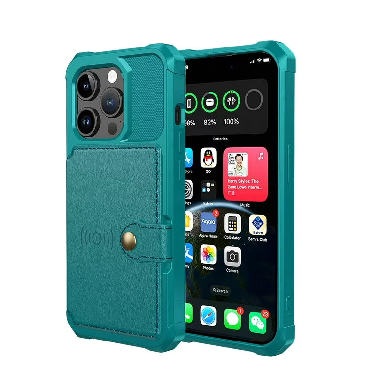 Apple iPhone 15 Pro Hoesje - Turquoise - Back Cover met Pasjeshouder