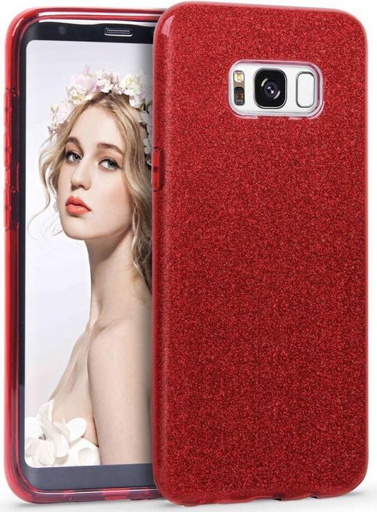 Samsung Galaxy S8 Hoesje - Rood - Glitter Back Cover