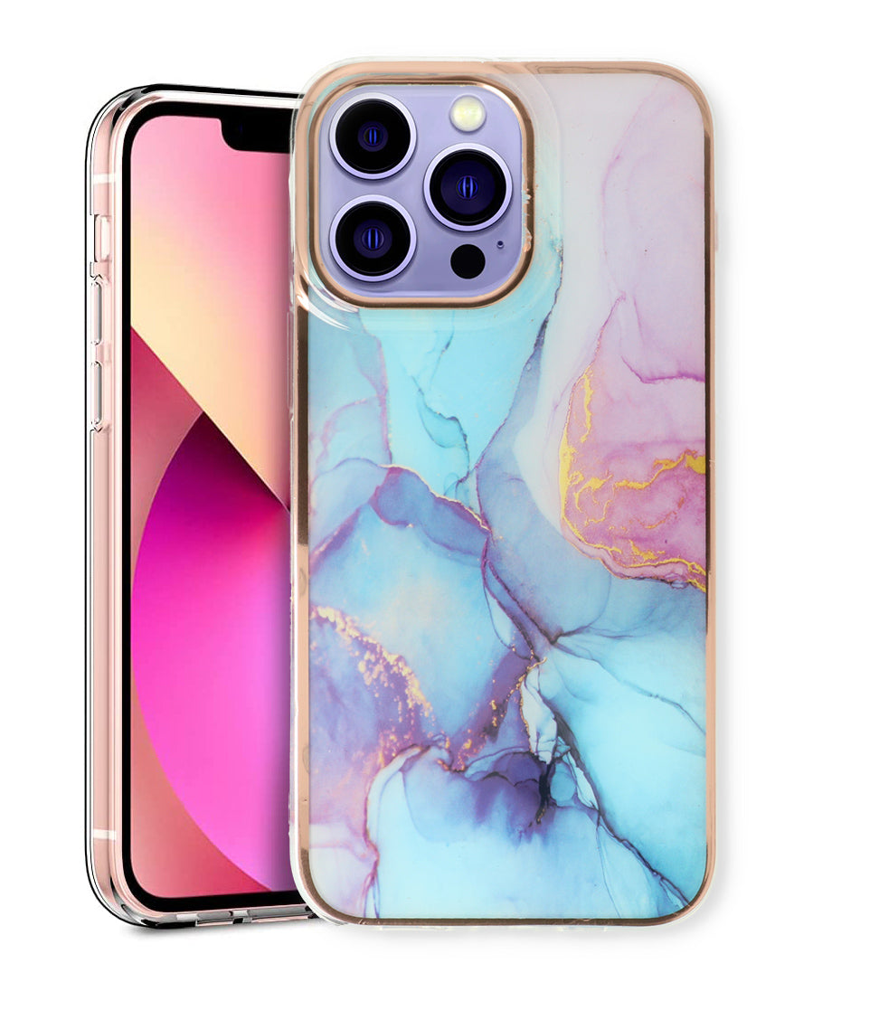 Apple iPhone 15 Pro Max Hoesje - Blauw - Siliconen Marmer Back Cover