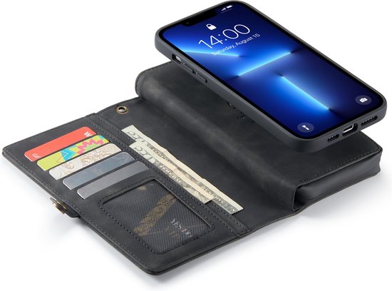 Apple iPhone 13 Pro Hoesje - Charcoal Gray - Luxe 2 in 1 Bookcase met 10 Kaart Vakken en Polskoord