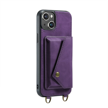 Apple iPhone 15 Hoesje - Dark Purple - Luxe Back Cover met Telefoonkoord