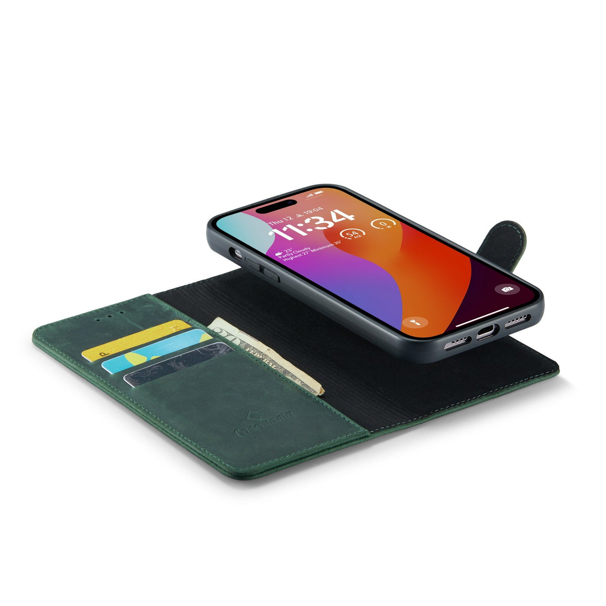 Apple iPhone 15 Pro Hoesje - Emerald Green - Echt Leren 2 in 1 MagSafe Bookcase