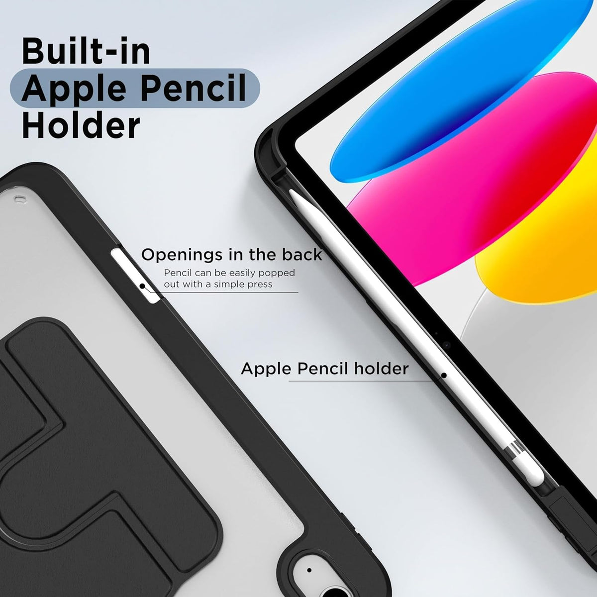 Apple iPad 2025 (11th Gen) / 2022 (10th Gen) Tablethoes - Zwart en Transparant - 360° Draaibaar Tablet Cover met Transparante Achterkant