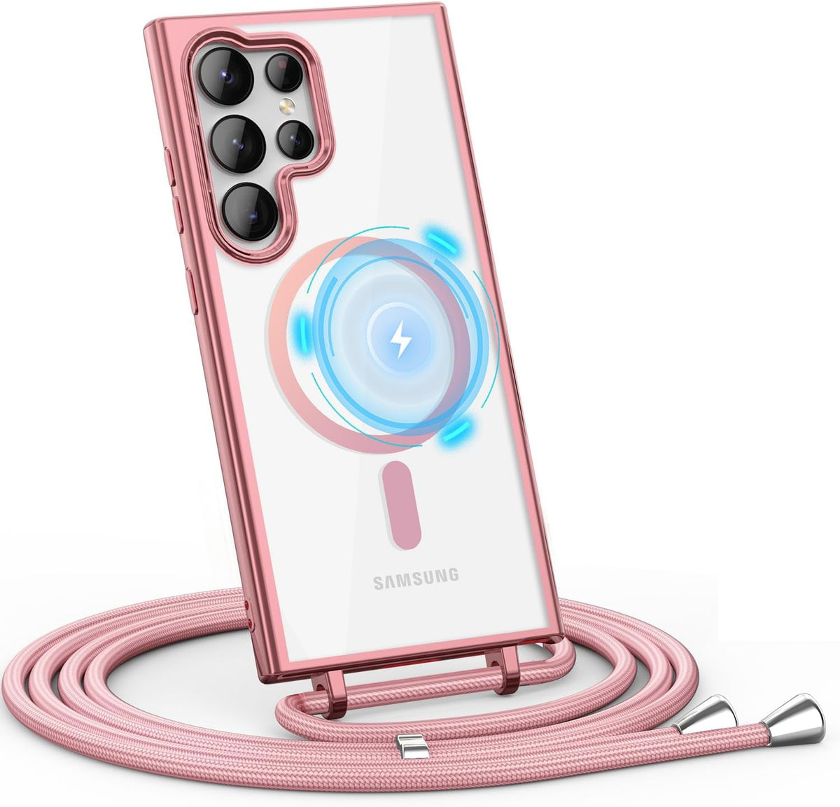 Samsung Galaxy S25 Ultra Hoesje - Roze - Siliconen MagSafe Back Cover met Telefoonkoord