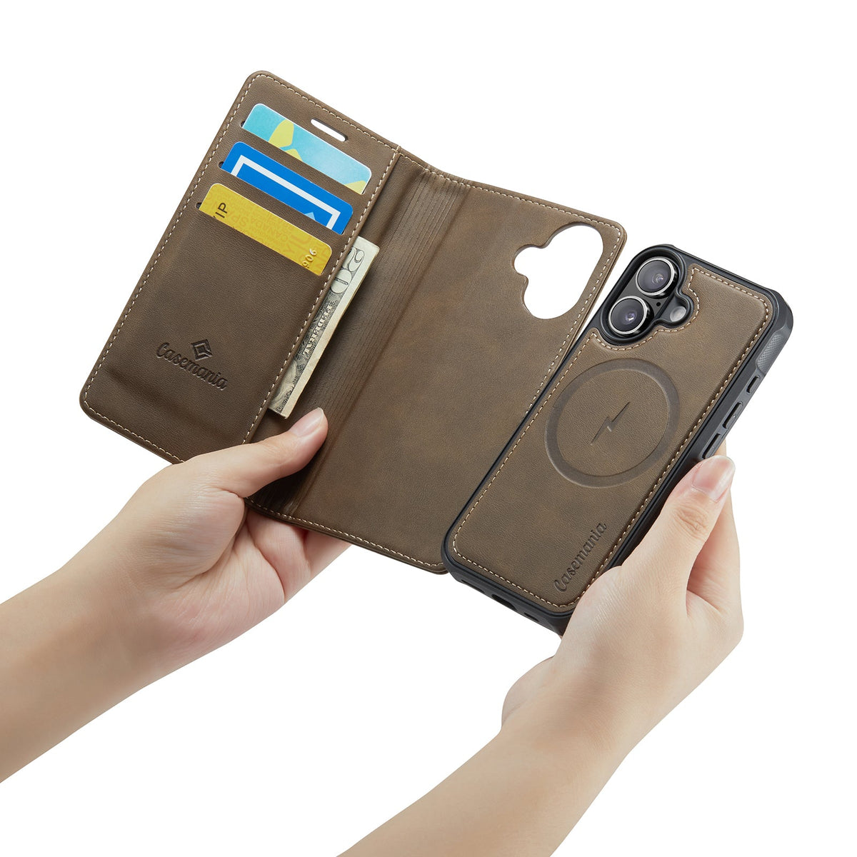 Apple iPhone 17 Hülle - Mahogany Brown - Luxus-2-in-1-MagSafe-Klapphülle mit Kartenfach