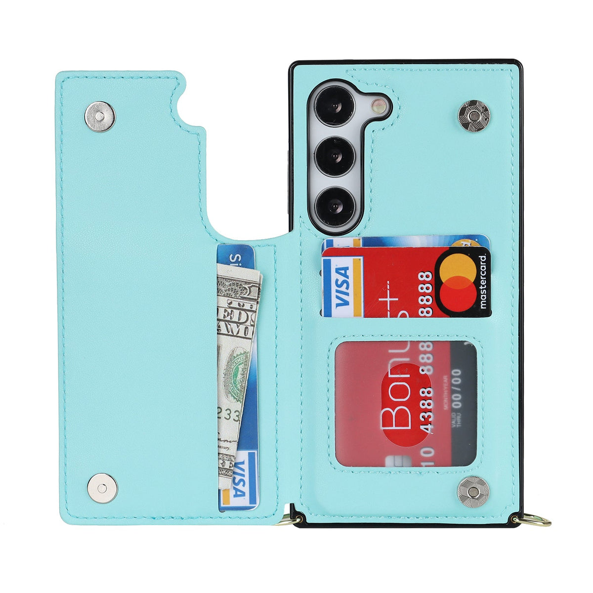 Samsung Galaxy S23 Plus Hoesje - Turquoise - Luxe Back Cover met Telefoonkoord en Rits