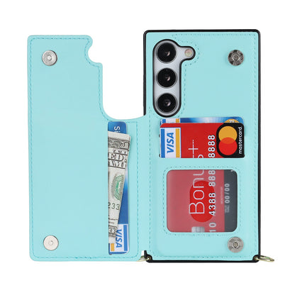Samsung Galaxy S23 Plus Hoesje - Turquoise - Luxe Back Cover met Telefoonkoord en Rits