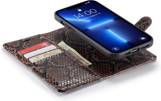 Apple iPhone 13 Pro Hülle - Braun - Luxus Schlangenprint Klapphülle mit Kartenfach