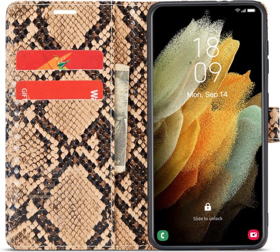Samsung Galaxy S21 FE Hoesje - Beige - Snake Bookcase
