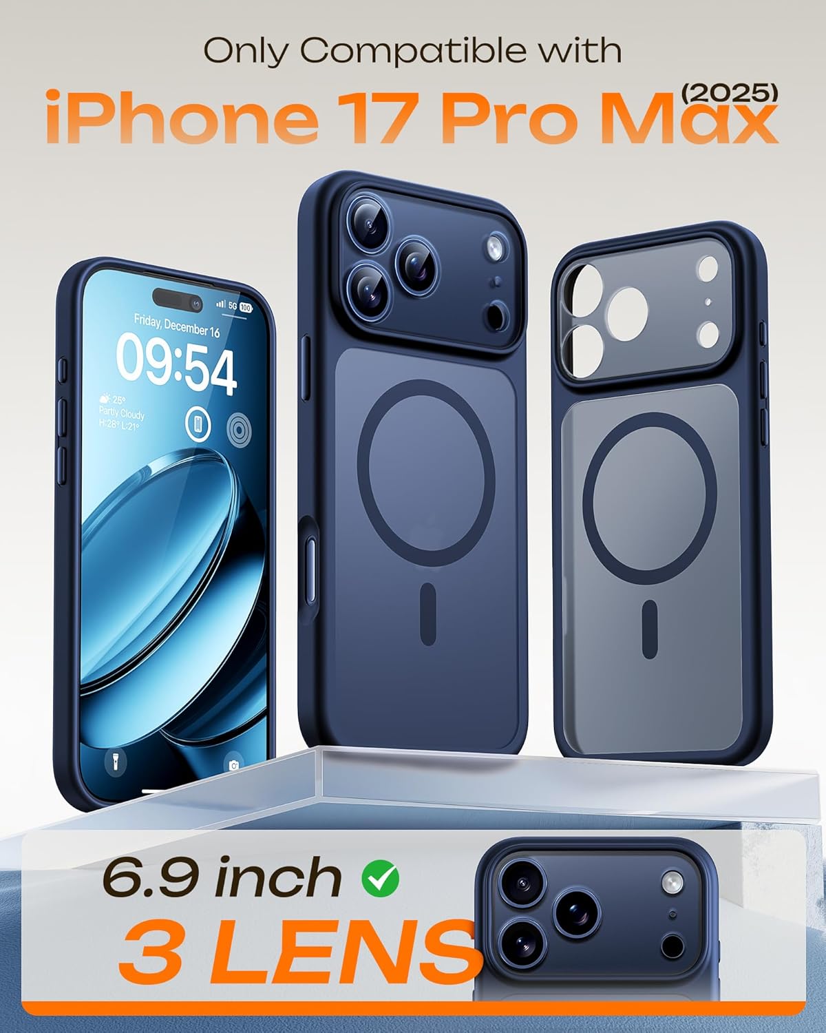Apple iPhone 18 Pro Max Case - Dark Blue - Matte Armor MagSafe Back Cover