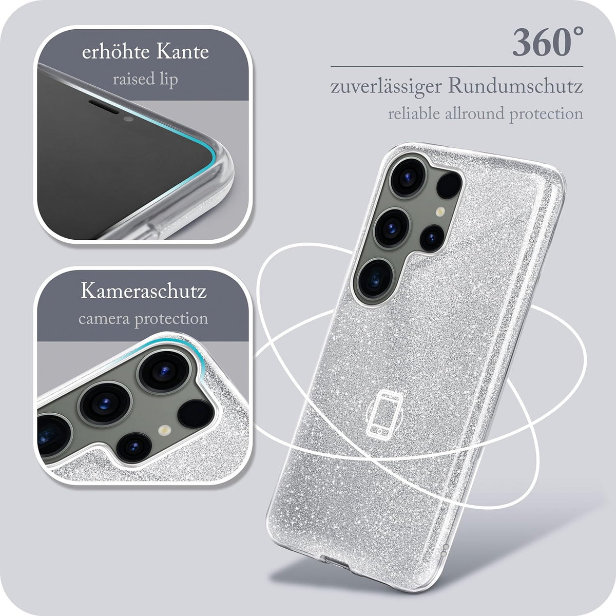 Samsung Galaxy S24 Ultra Case - Silver - Glitter Back Cover