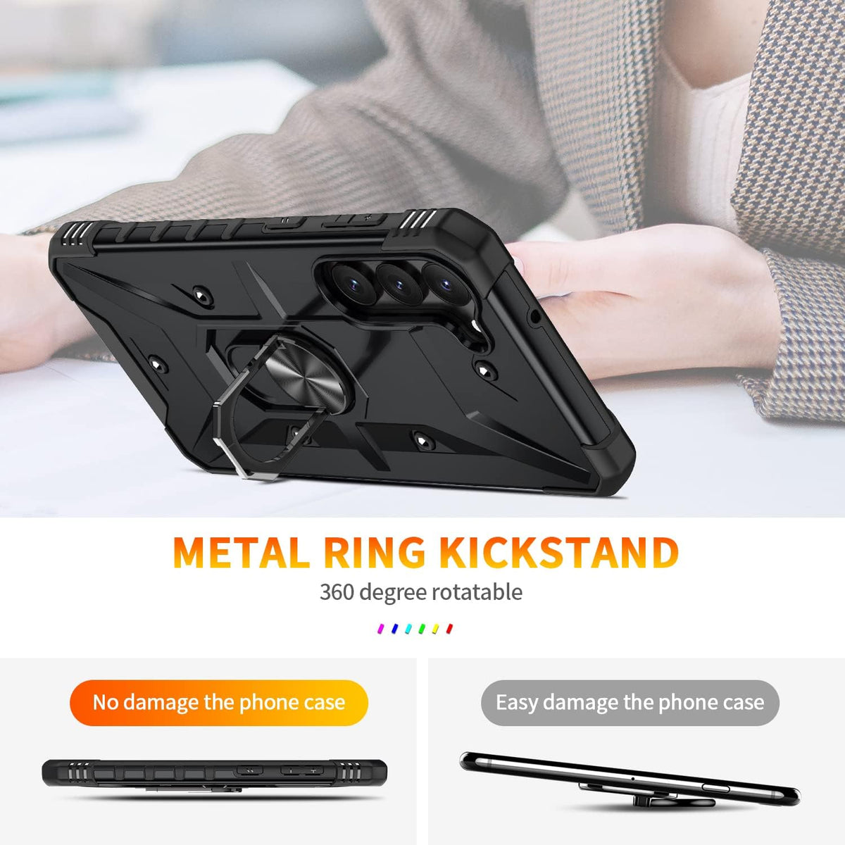 Samsung Galaxy A15 Hoesje - Zwart - Armor Kickstand Back Cover