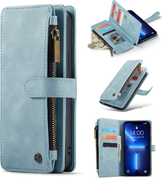 Apple iPhone 13 Hoesje - Aqua Blue - Luxe Bookcase met Rits