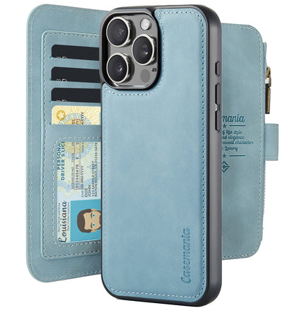 Apple iPhone 16 Pro Hoesje - Aqua Blue - 2 in 1 Bookcase met Rits