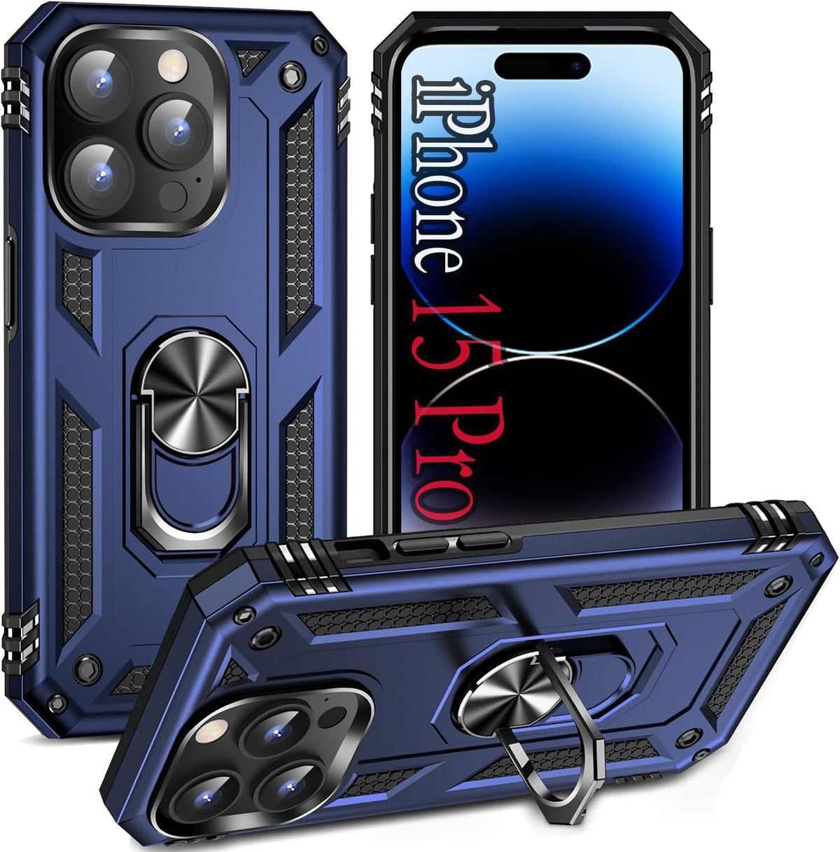 Apple iPhone 15 Pro Hülle - Blau - Armor-Ständer-Backcover