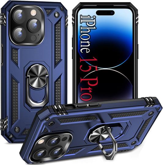 Apple iPhone 15 Pro Case - Blue - Armor Kickstand Back Cover