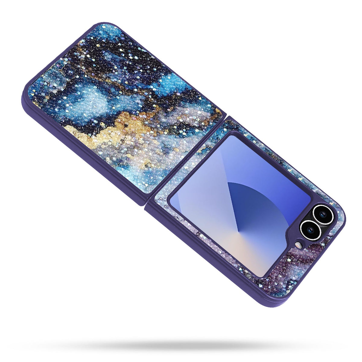 Coque Samsung Galaxy Z Flip 6 - Marbre Bleu - Étui arrière à paillettes effet marbre diamant