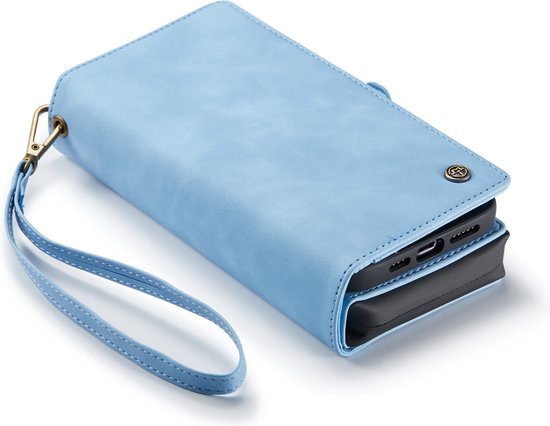 Apple iPhone 13 Pro Hoesje - Sky Blue - Luxe 2 in 1 Bookcase met 10 Kaart Vakken en Polskoord