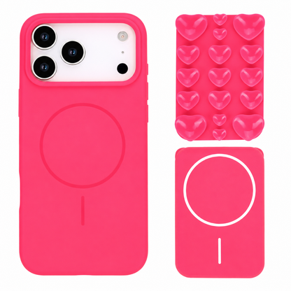 Apple iPhone 18 Pro Max Hoesje - Neon Roze - Siliconen Back Cover met Afneembare Hartjes Zuignappen