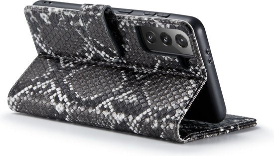 Samsung Galaxy S21 FE Hoesje - Zwart - Luxe Slangen Bookcase