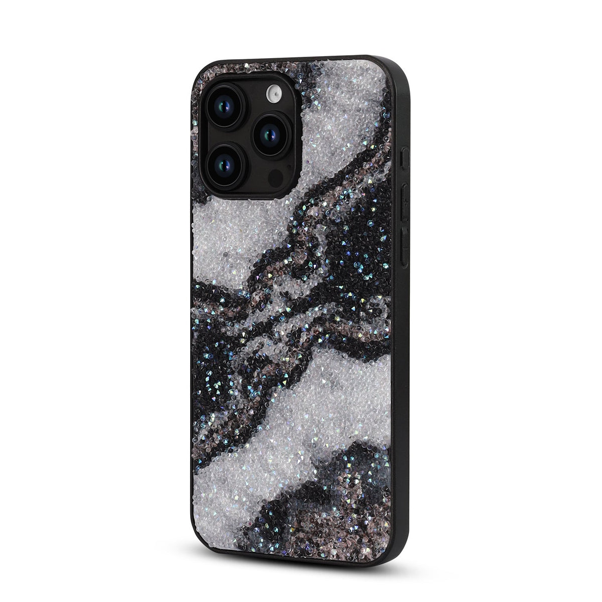 Apple iPhone 12 Pro Hoesje - Zwart - Diamant Marmer Glitter Back Cover