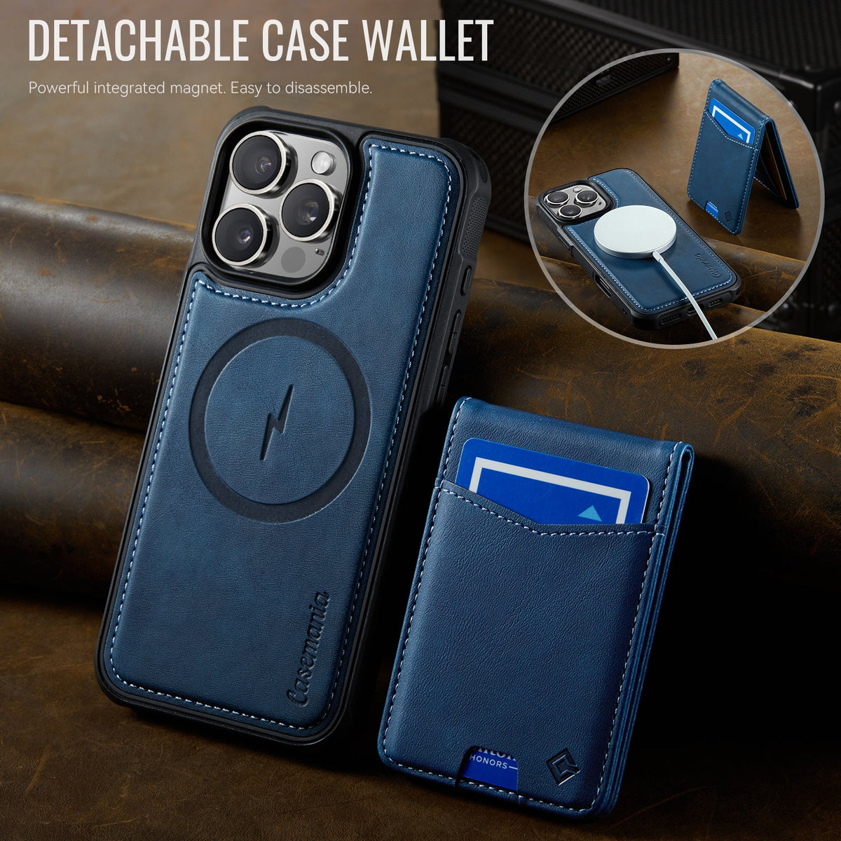 Apple iPhone 16 Pro Hülle - Navy Blue - MagSafe Backcover mit ausziehbarem Kartenfach