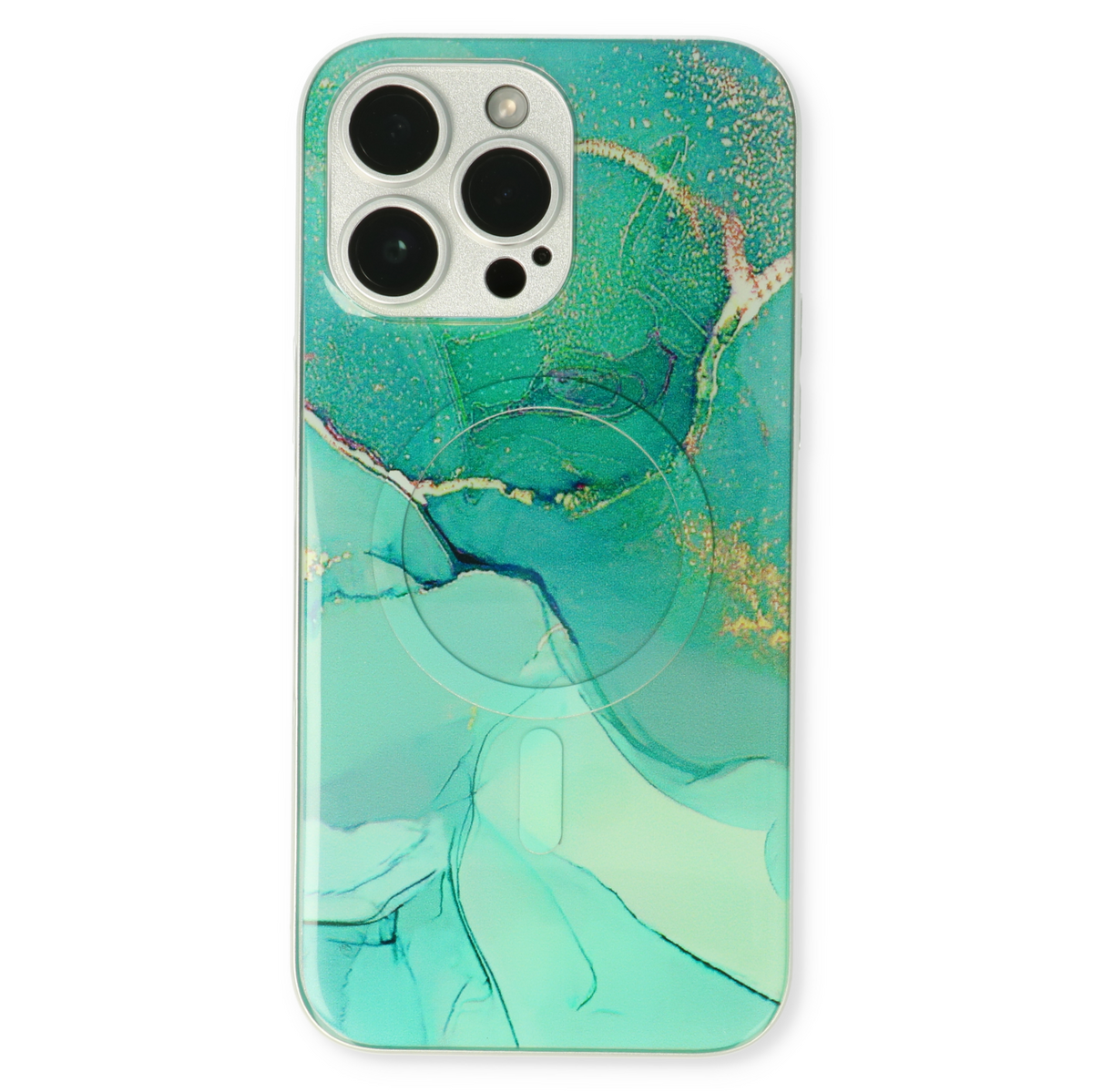 Apple iPhone 15 Pro Hoesje - Blauw - Siliconen Marmer MagSafe Back Cover
