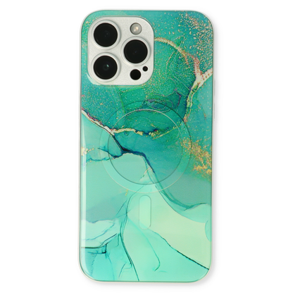 Apple iPhone 15 Pro Hoesje - Blauw - Siliconen Marmer MagSafe Back Cover