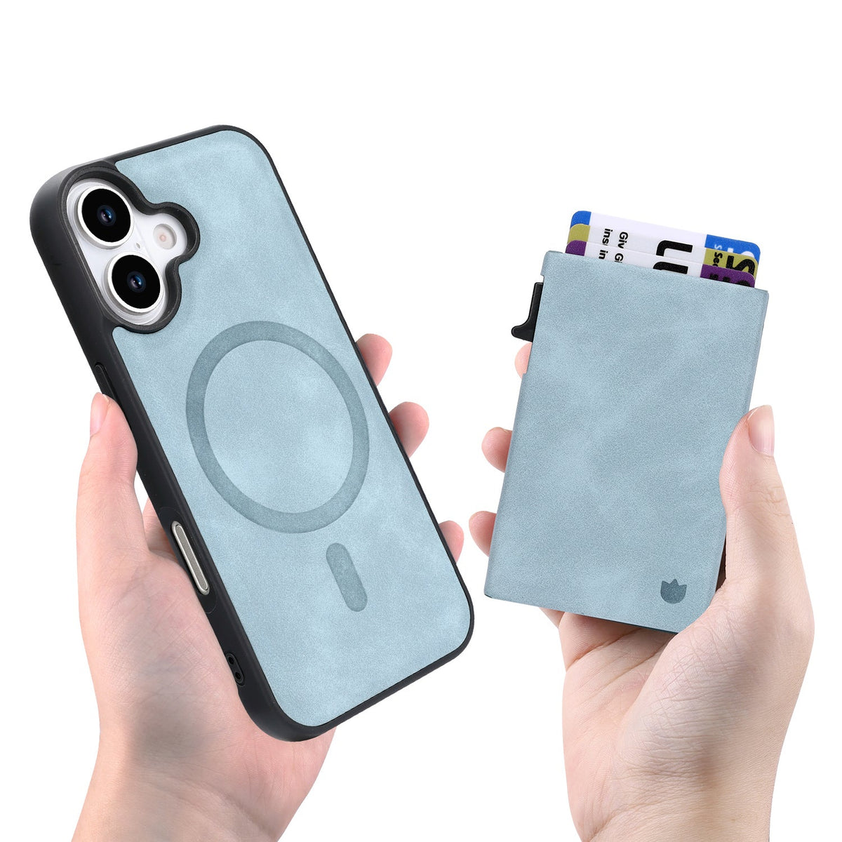 Apple iPhone 17 Case - Aqua Blue - MagSafe Back Cover with Pull-Out Card Holder
