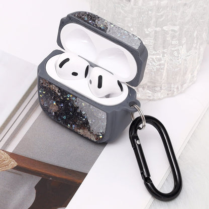 Apple AirPods 4 Hoesje - Diamant Marmer Glitter met Ring - Grijs
