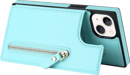 Apple iPhone 14 Case - Turquoise - Luxury Back Cover with Phone Strap and Zipper