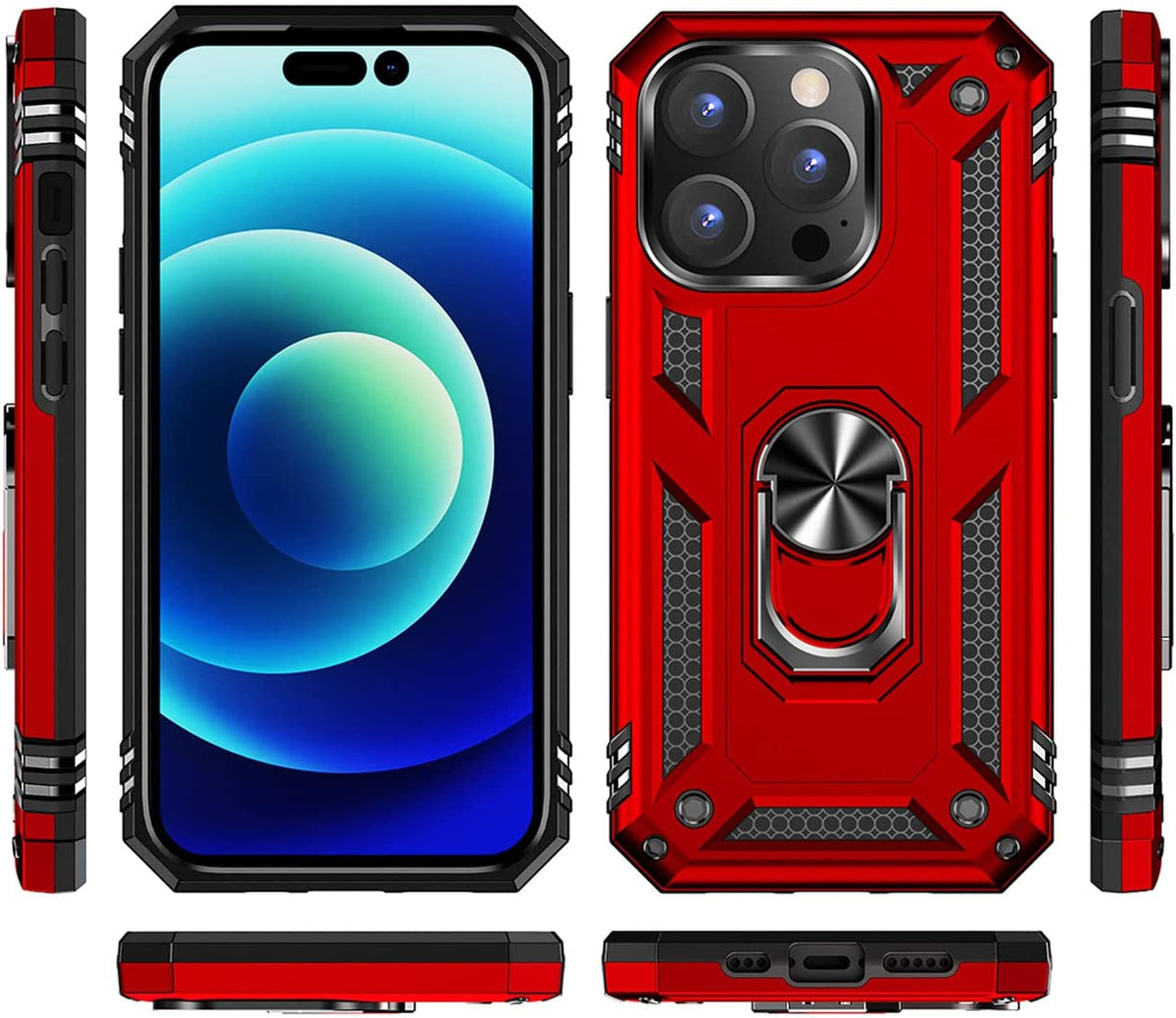 Apple iPhone 15 Pro Max Hoesje - Rood - Armor Kickstand Back Cover