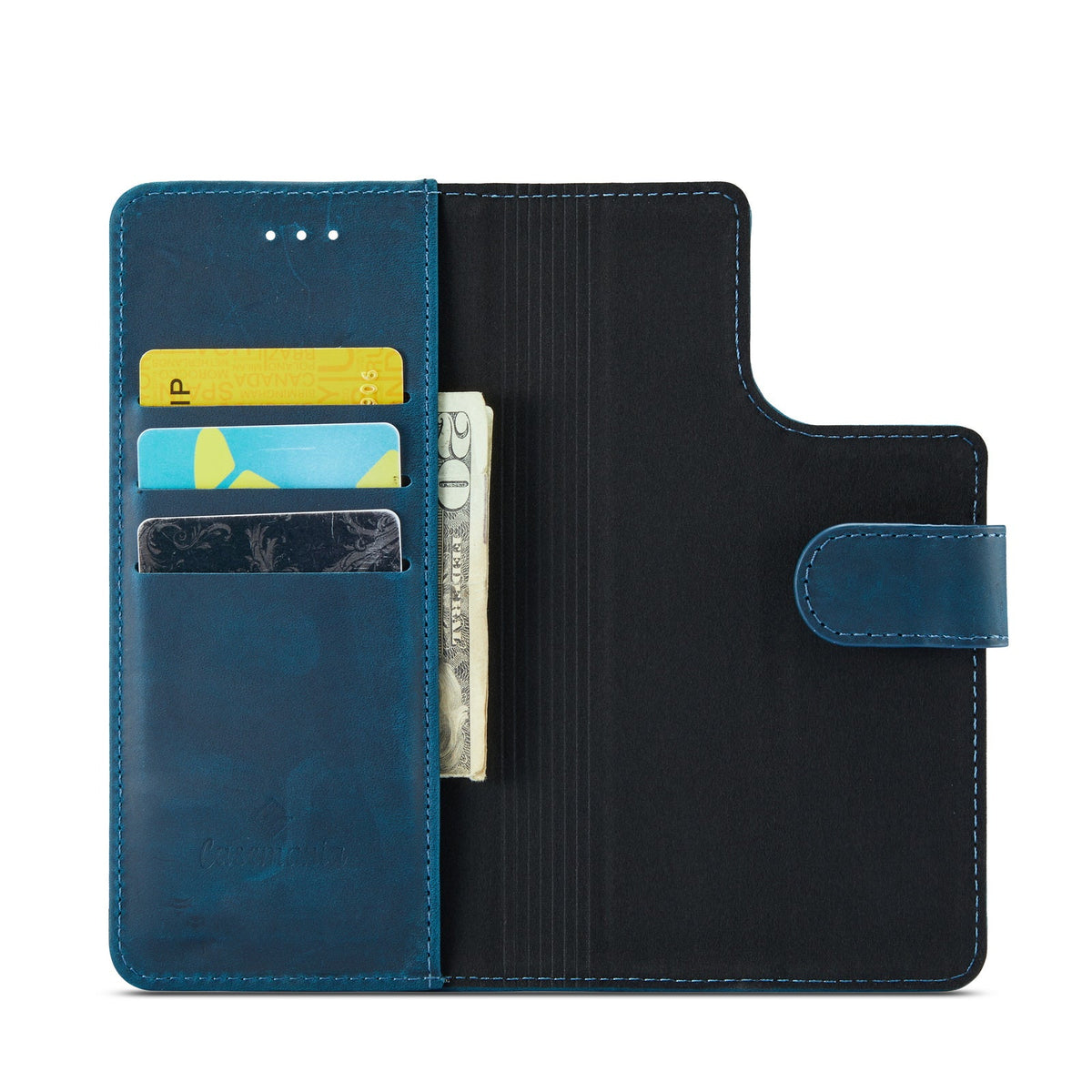 Apple iPhone 15 Pro Hoesje - Navy Blue - Echt Leren 2 in 1 MagSafe Bookcase