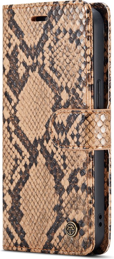 Apple iPhone 13 Mini Hülle - Beige - Luxus Schlangenprint Klapphülle mit Kartenfach