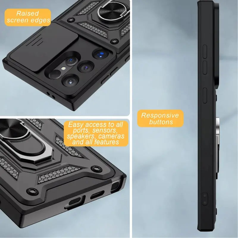 Samsung Galaxy S25 Ultra Hoesje - Zwart - Armor Kickstand Camera Back Cover