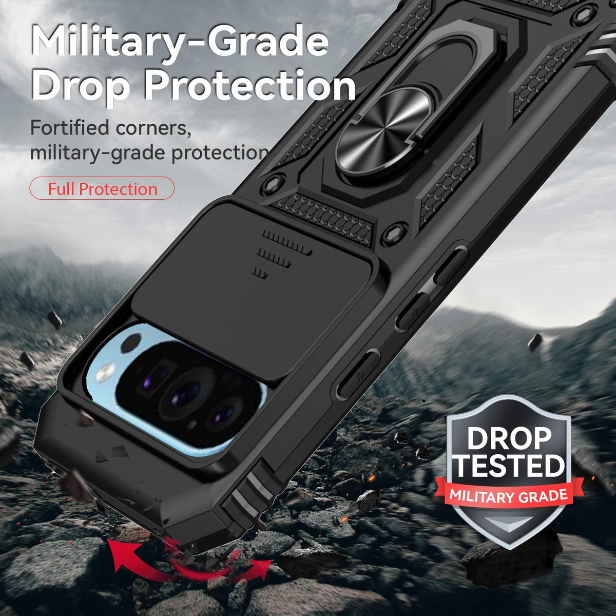 Google Pixel 9 Pro XL Hoesje - Zwart - Armor Kickstand Back Cover met Camerabescherming