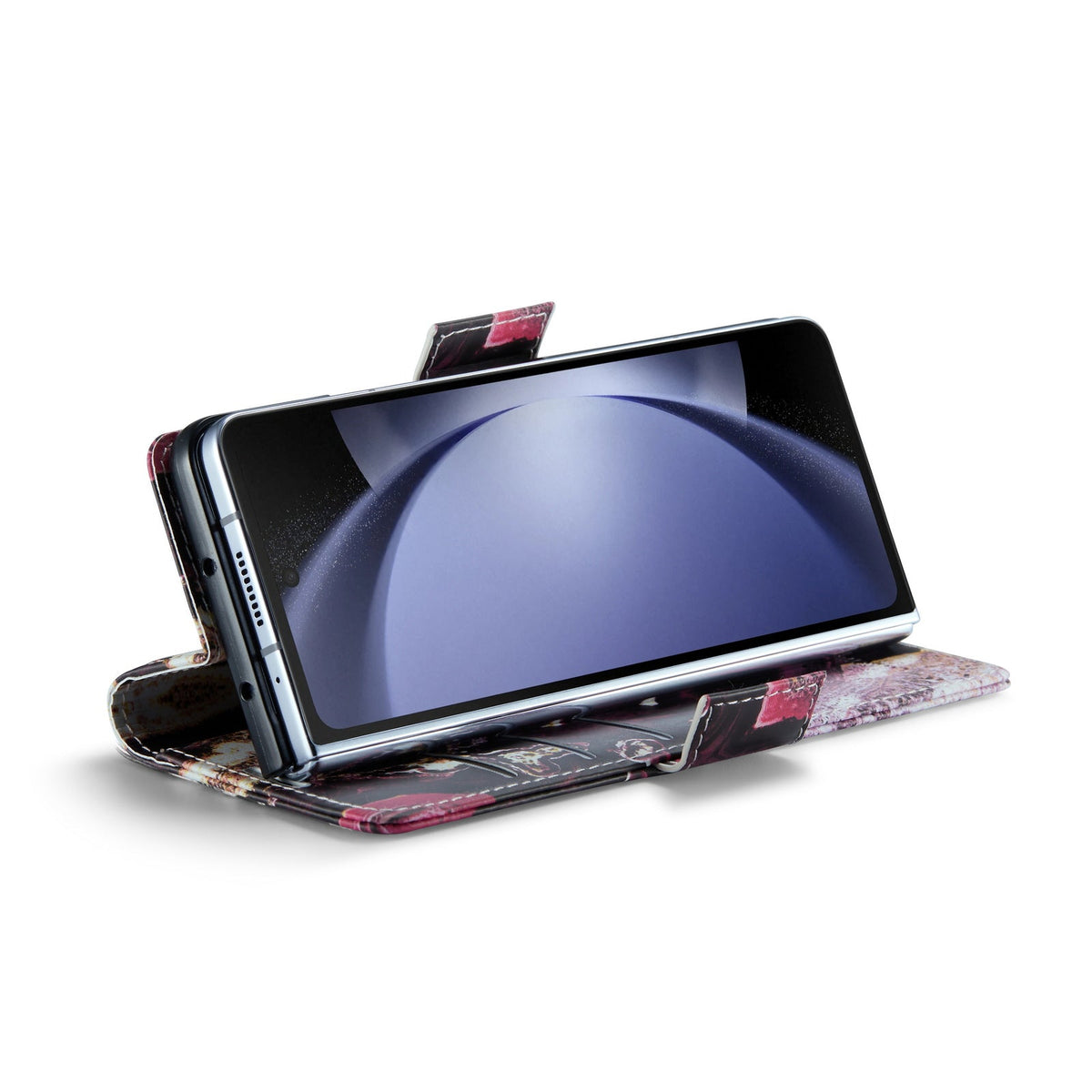 Samsung Galaxy Z Fold 5 Hoesje - Magenta Eudialyte - Marmer Portemonnee Bookcase