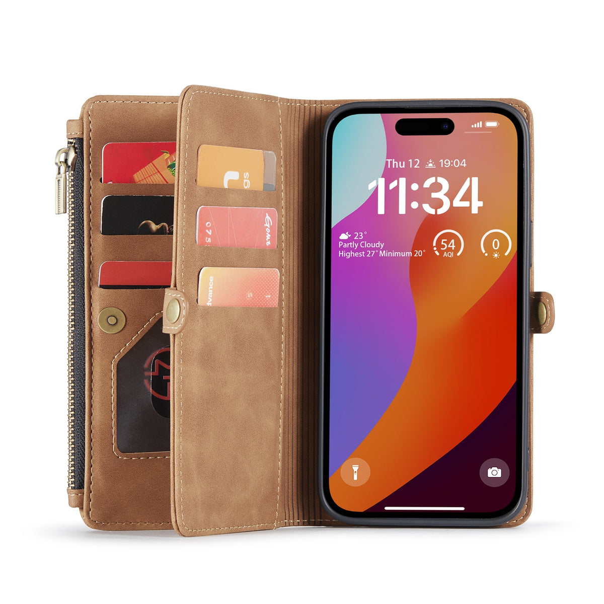 Apple iPhone 15 Plus Hoesje - Sienna Brown - Luxe Portemonnee MagSafe Bookcase met Rits en Telefoonkoord