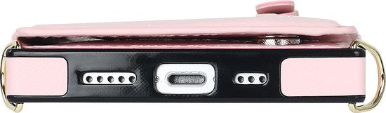 Apple iPhone 14 Hoesje - Roze - Luxe Back Cover met Telefoonkoord en Rits