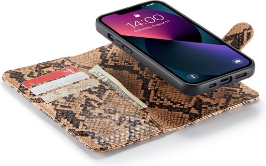 Apple iPhone 13 Hoesje - Beige - Luxe Slangen Bookcase