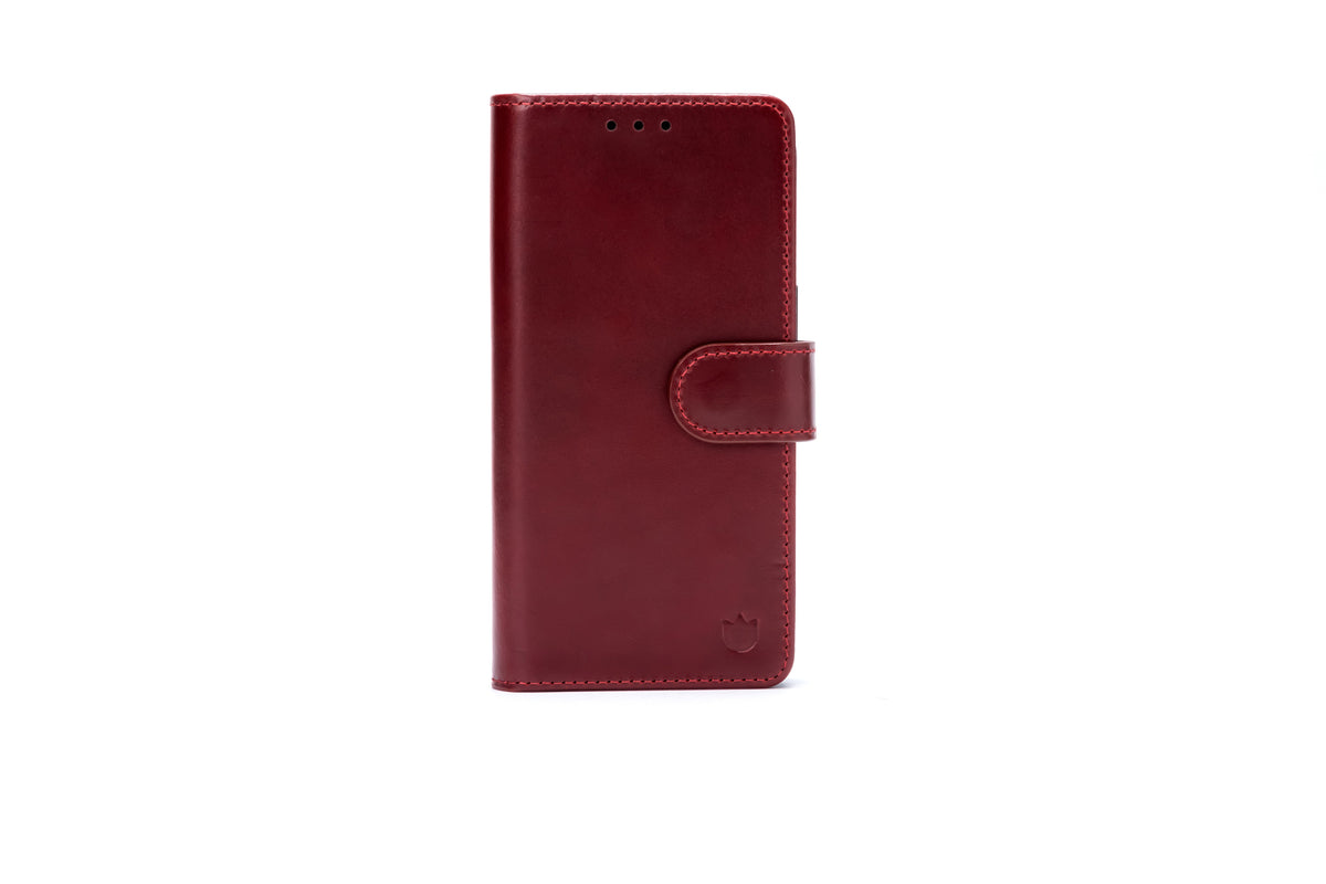 Apple iPhone 17 Hülle - Maroon Red - Echtleder MagSafe Klapphülle mit Kartenfach