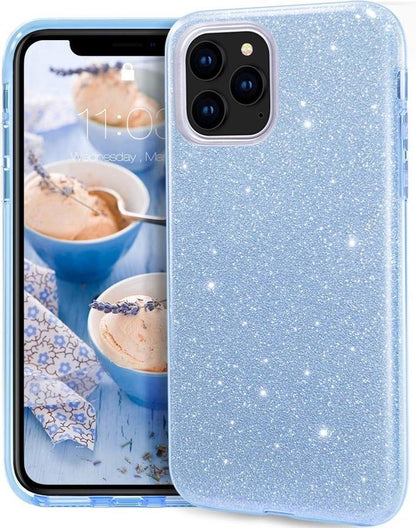 Apple iPhone 12 Pro Max Case - Blue - Glitter Back Cover