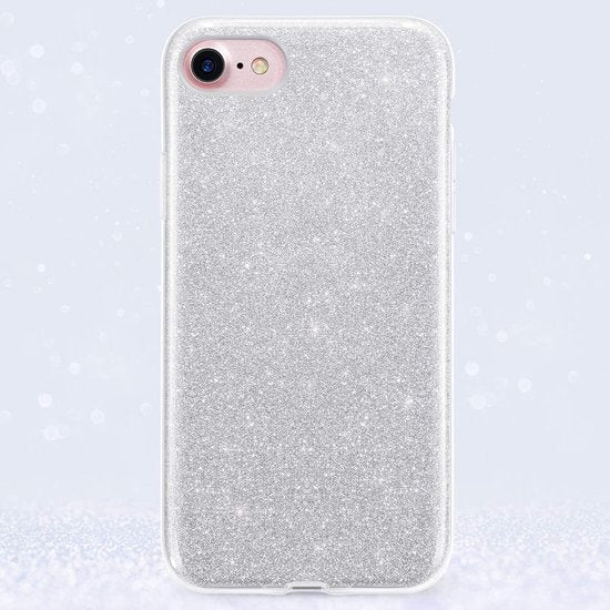 Apple iPhone 7 Hoesje - Zilver - Glitter Back Cover