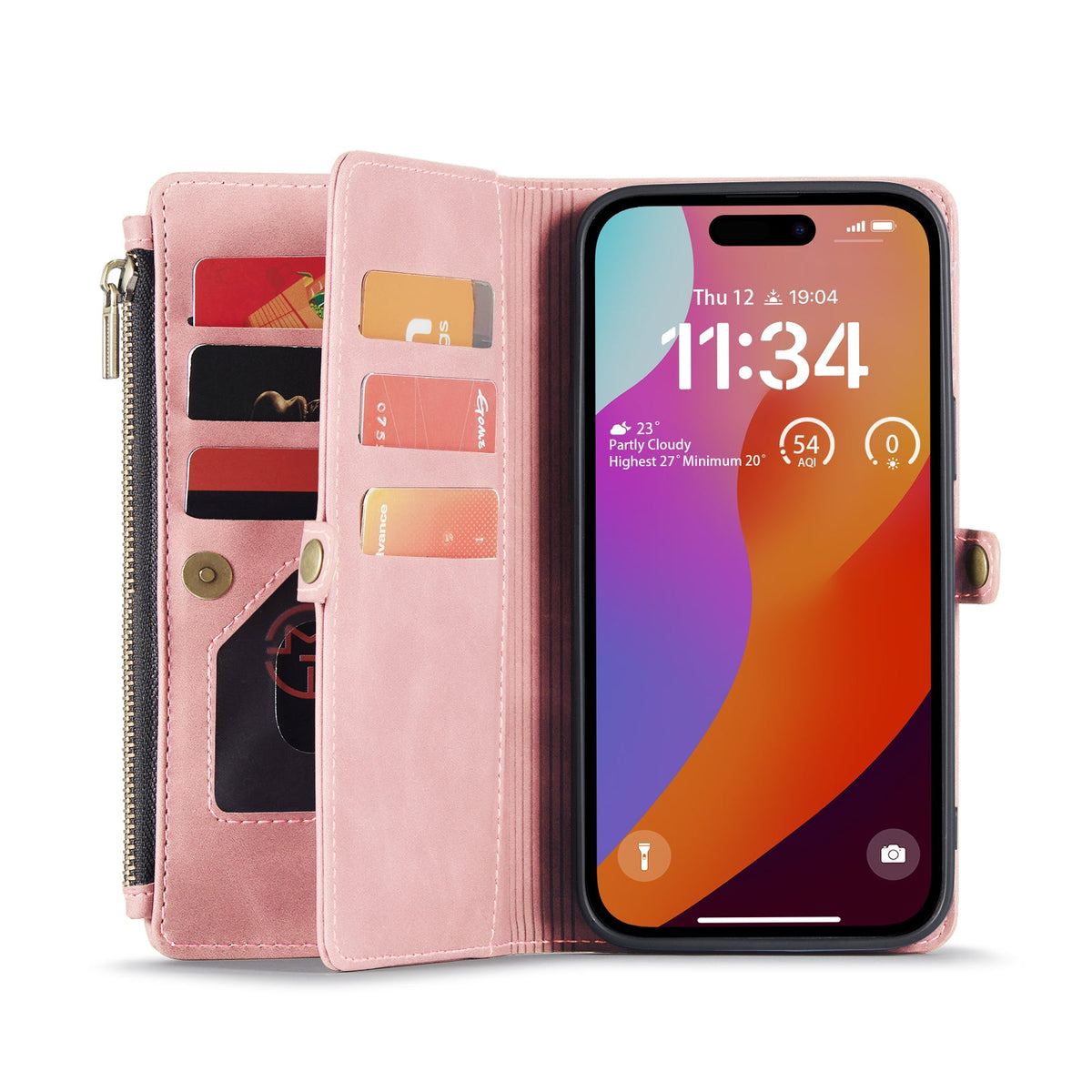 Apple iPhone 15 Plus Hoesje - Pale Pink - Luxe MagSafe Bookcase met Rits en Telefoonkoord