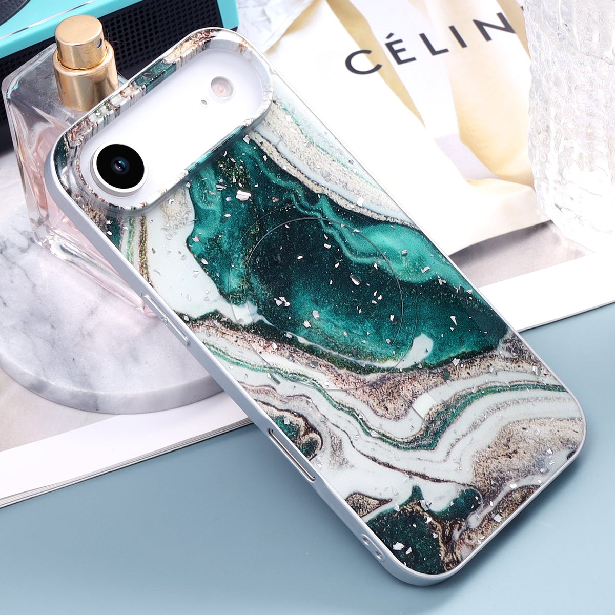 Apple iPhone Air Hoesje - Groen - Marmer Glitter MagSafe Back Cover