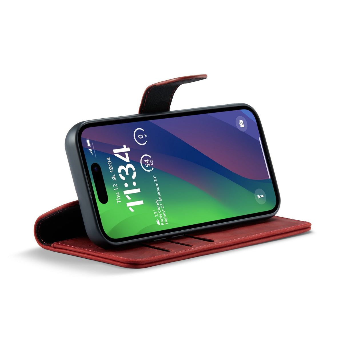 Apple iPhone 15 Plus Hülle - Crimson Red - Echtleder-2-in-1-MagSafe-Klapphülle mit Kartenfach